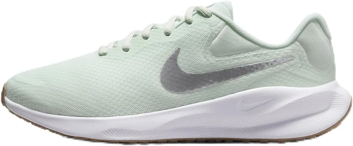 Nike Revolution 7 Women's Road Running Shoes (Extra Wide) (FZ6829-303, Barely Green/White/Platinum Tint/Metallic Silver) Size 10