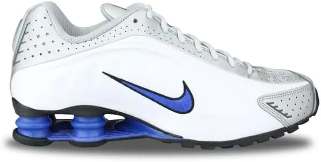 Nike Shox R4 Men's Shoes (HQ1988-100, White/Racer Blue/Iron Grey/Metallic Silver)