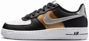 Nike Air Force 1 Low GS Big Kid Shoes, Black/White/Metallic Gold/Metallic Silver, Size 5.5