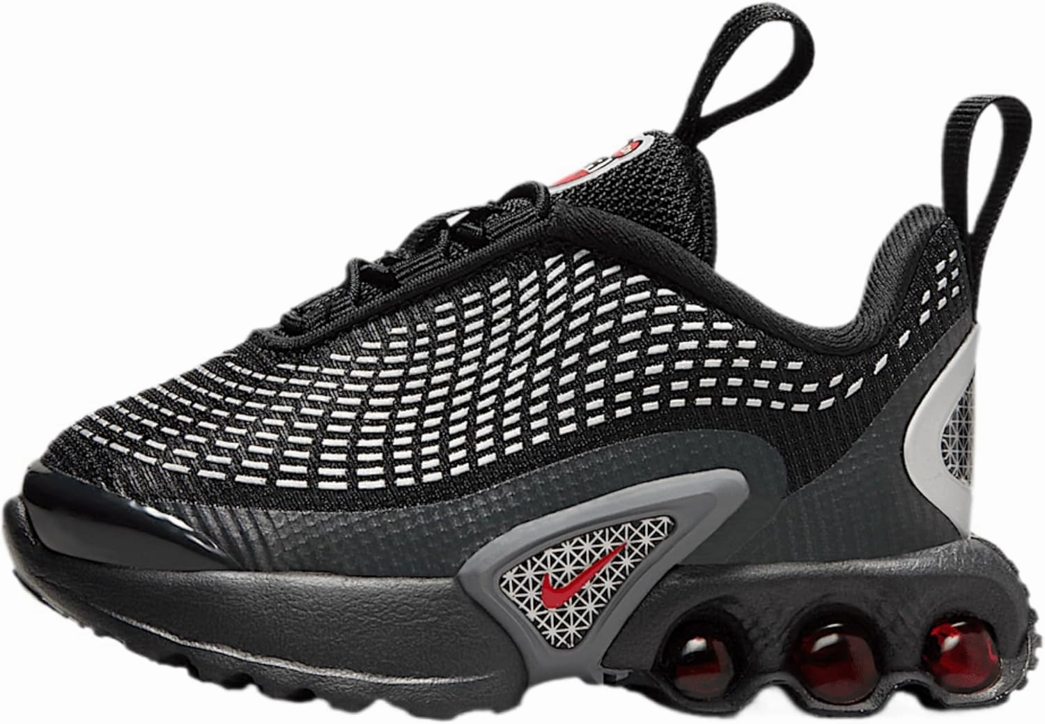 Nike Air Max Dn Baby/Toddler Shoes (FN4452-009, Black/Black/Metallic Silver/University Red)