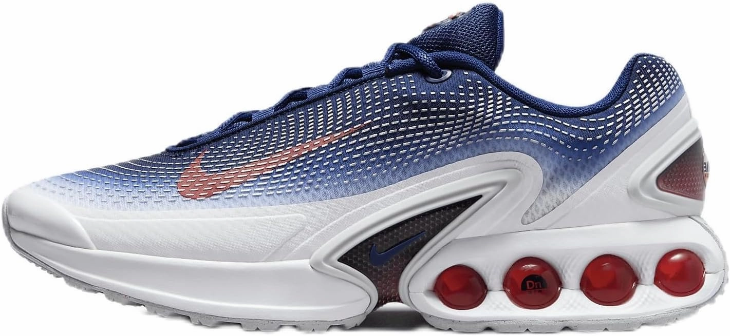 Nike Air Max Dn Men's Shoes (FV2250-100, White/Blue Void/Metallic Silver/Bright Crimson) Size 7.5