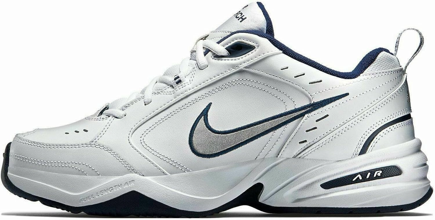 Nike Air Monarch IV Men's Walking Shoes, White/Metallic Silver/Navy, Size 9