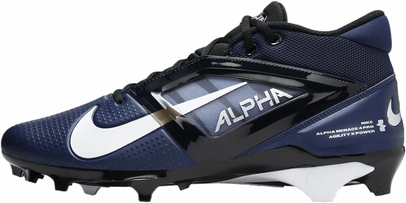 Nike Alpha Menace 4 Pro Football Cleats (FD7037-401, Midnight Navy/Metallic Silver/Obsidian/White) Size 14