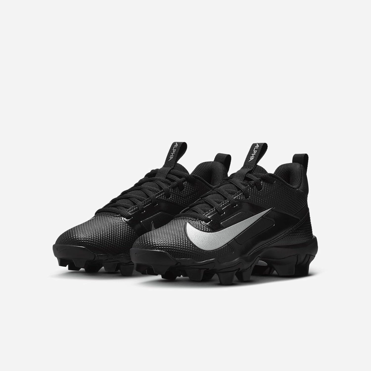 Nike Alpha Menace 4 Shark Big Kids' Football Cleats (FQ4012-002, Black/Metallic Silver)