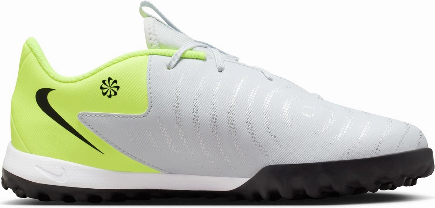 Nike Jr. Phantom GX 2 Academy Little/Big Kids' TF Soccer Shoes (FJ2608-003, Metallic Silver/Volt/Black)