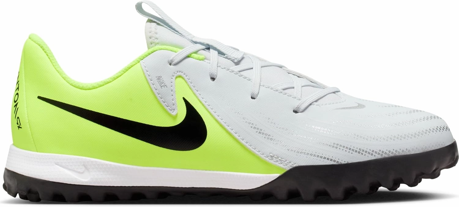 Nike Jr. Phantom GX 2 Academy Little/Big Kids' TF Soccer Shoes (FJ2608-003, Metallic Silver/Volt/Black)