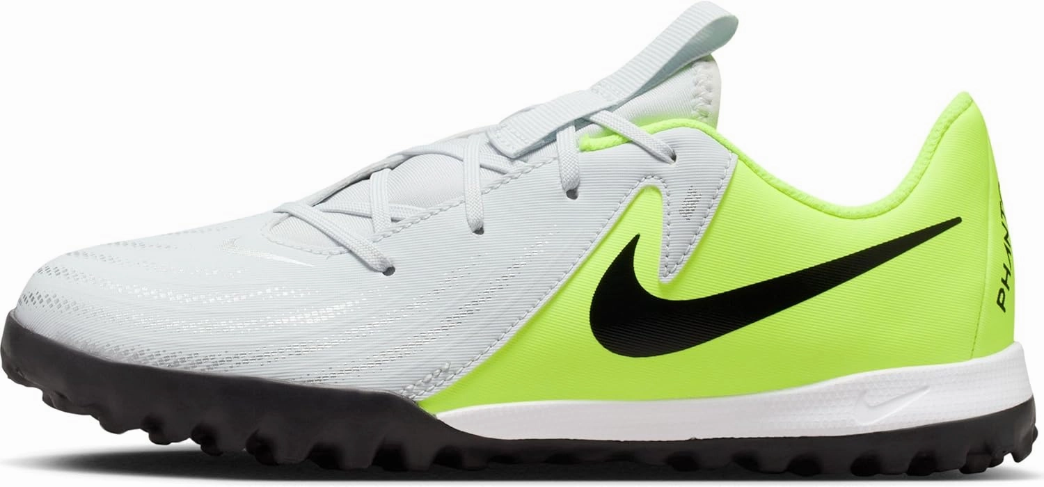 Nike Jr. Phantom GX 2 Academy Little/Big Kids' TF Soccer Shoes (FJ2608-003, Metallic Silver/Volt/Black)
