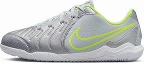 Nike Jr. Tiempo Legend 10 Academy Little/Big Kids' Indoor/Court Low-Top Soccer Shoes (DV4350-001, Metallic Silver/Volt/Black)