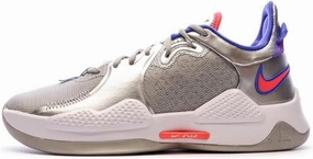 Nike Men's PG 5 Basketball Shoes, Metallic Silver/Crimson 005, 8.5