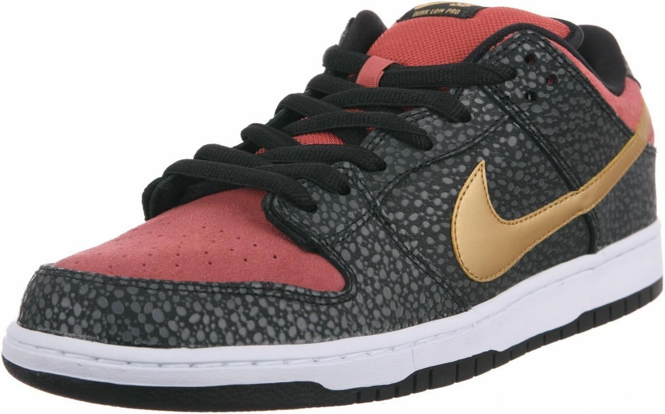 Nike Mens Dunk Low Premium SB QS Brooklyn Projects Black/Metallic Gold-Red Synthetic Skateboarding Size 8.5