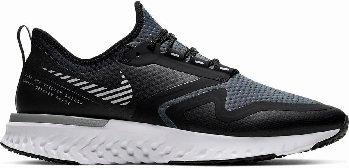Nike Odyssey React Shield Mens Running Trainers BQ1671 Sneakers Shoes (UK 7.5 US 8.5 EU 42, Black Metallic Silver 003)