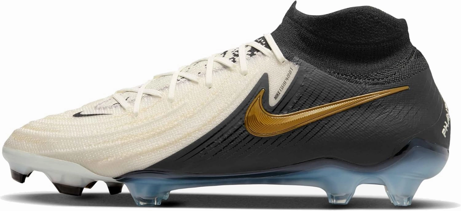 Nike Phantom Luna 2 Elite FG High-Top Soccer Cleats (FJ2572-100, White/Metallic Gold Coin/Black) Size 7.5