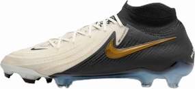 Nike Phantom Luna 2 Elite FG High-Top Soccer Cleats (FJ2572-100, White/Metallic Gold Coin/Black) Size 7