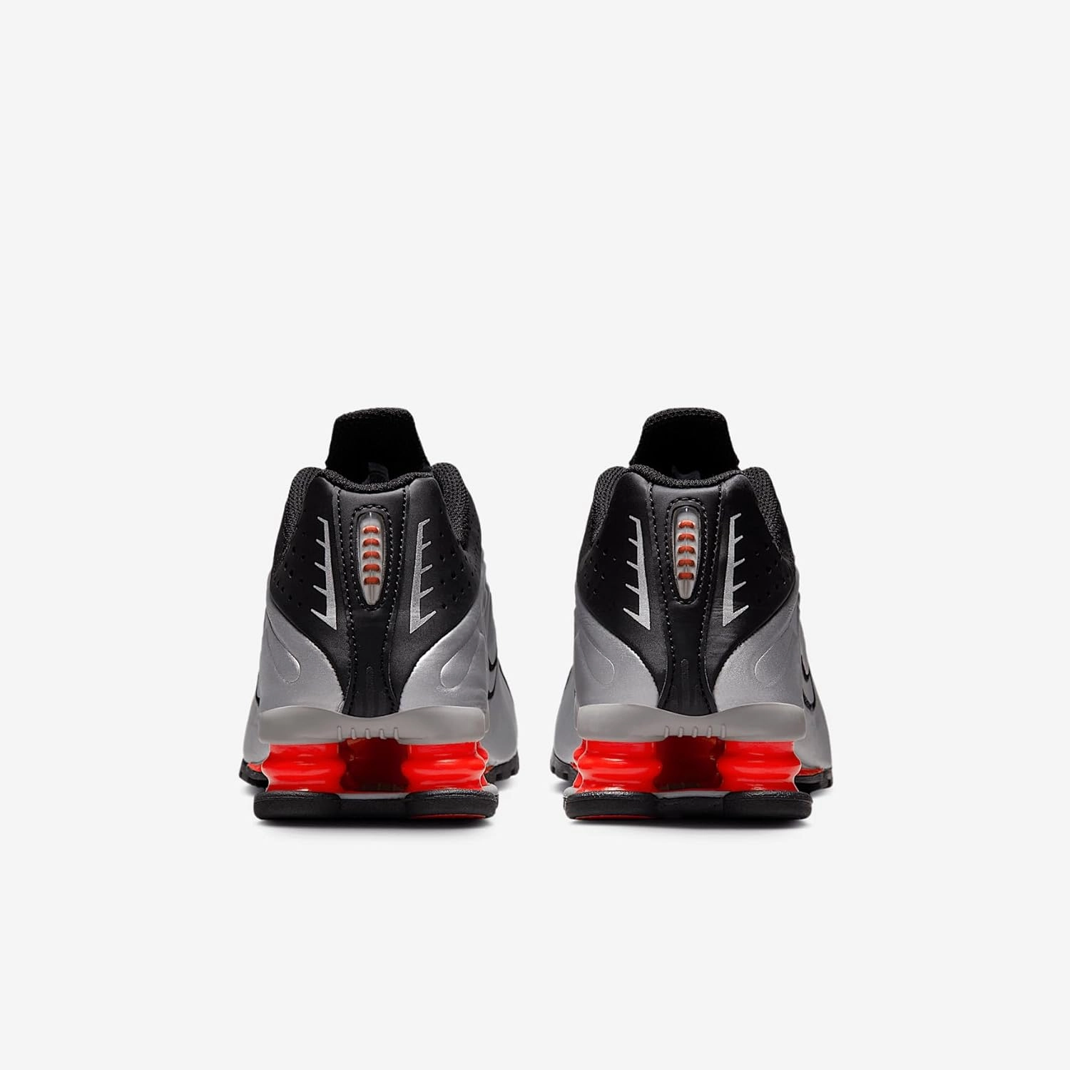 Nike Shox R4 Big Kids' Shoes (CW2626-005, Metallic Silver/Black/Picante Red/Metallic Silver)