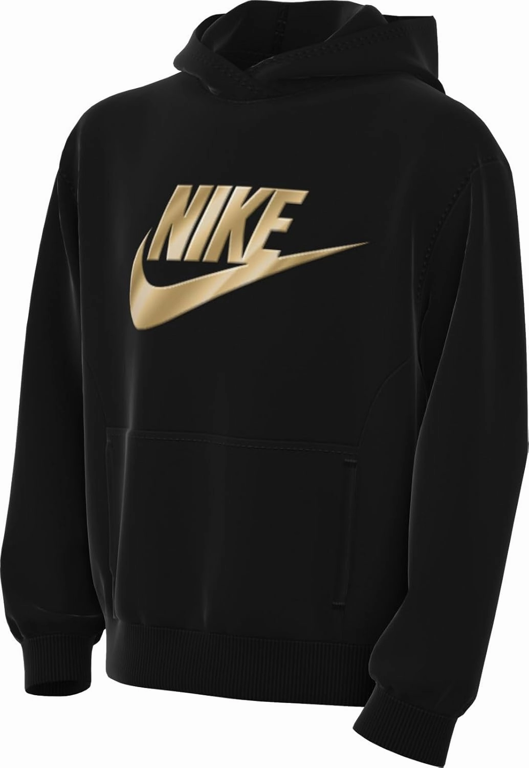 Nike Sportswear Club Fleece Big Kids' Hoodie (HQ0977-010, Black/Metallic Gold)