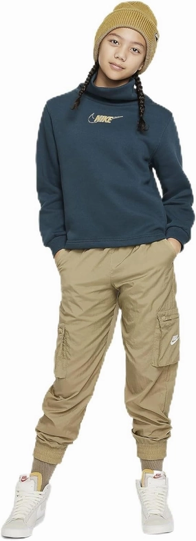 Nike Sportswear Club Fleece Girls Long-Sleeve Funnel-Neck Top (US, Alpha, Large, Regular, Deep Jungle/Metallic Gold)