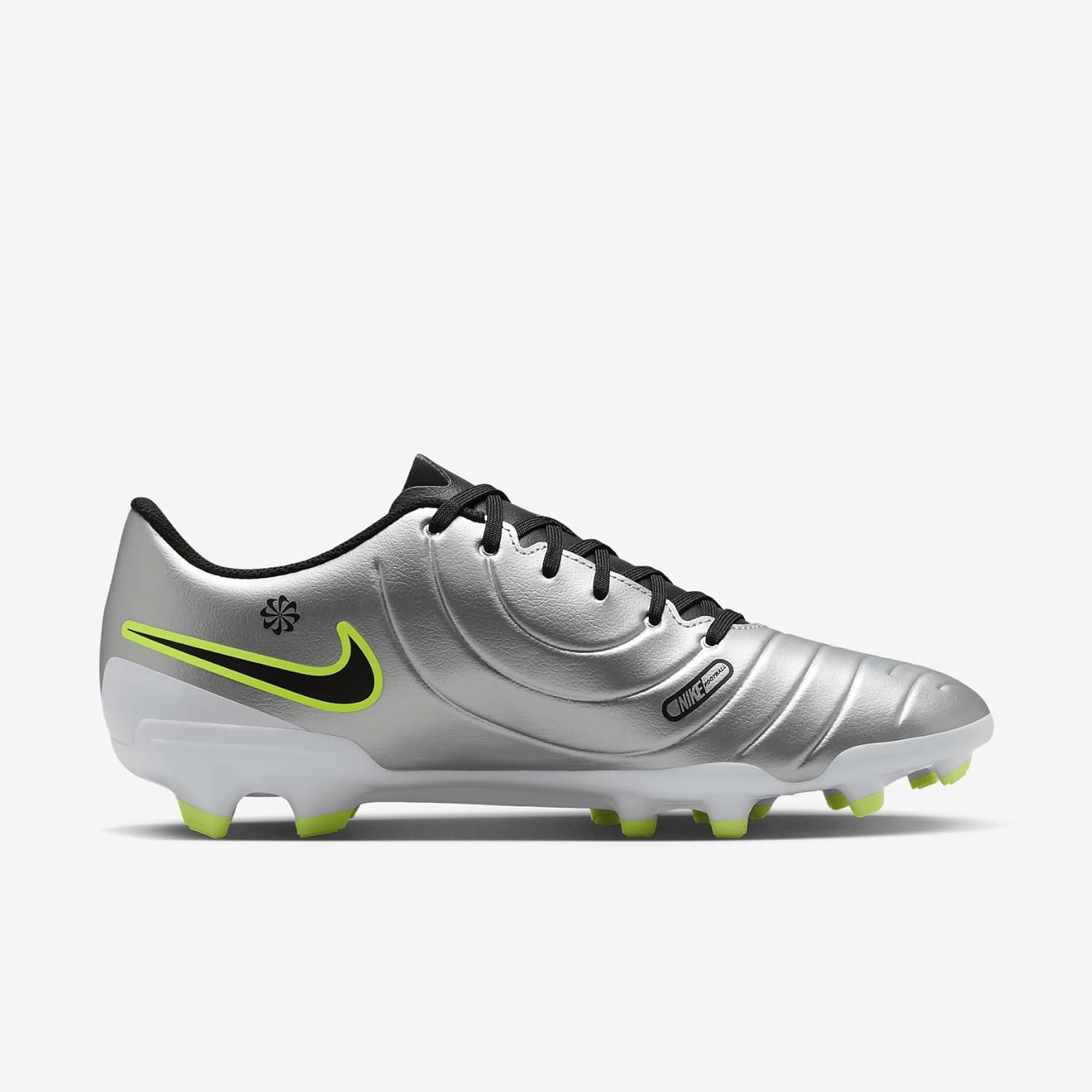 Nike Tiempo Legend 10 Club Multi-Ground Low-Top Soccer Cleats (DV4344-001, Metallic Silver/Volt/Black)