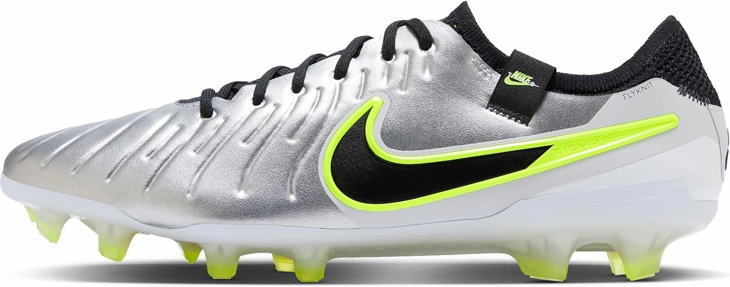Nike Tiempo Legend 10 Elite Firm-Ground Low-Top Soccer Cleats (DV4328-001, Metallic Silver/Volt/Black) Size 8.5