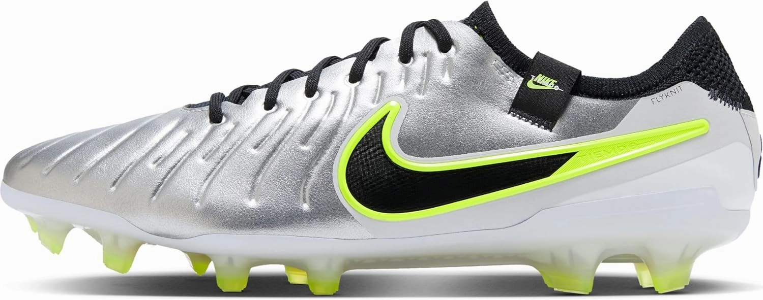 Nike Tiempo Legend 10 Elite Firm-Ground Low-Top Soccer Cleats (DV4328-001, Metallic Silver/Volt/Black) Size 8