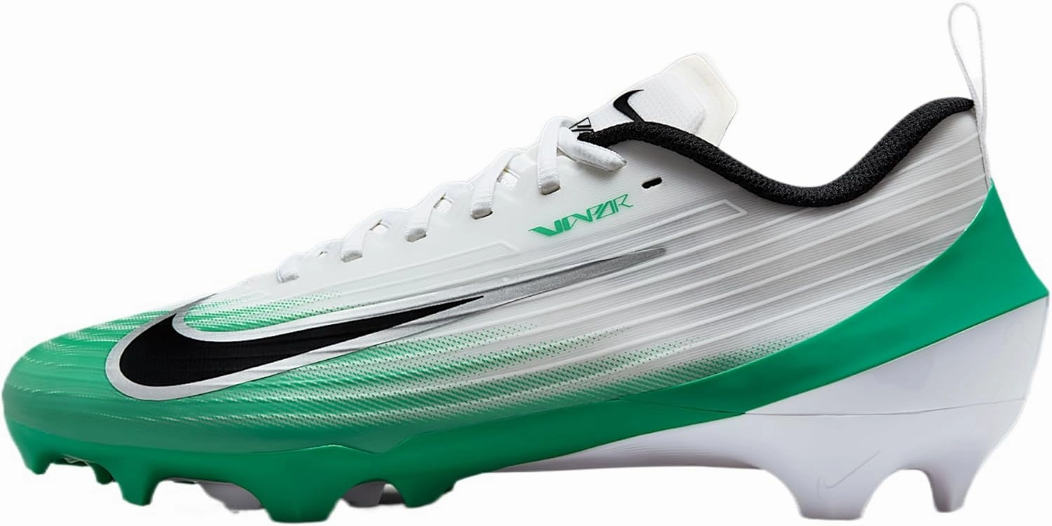 Nike Vapor Speed 3 Football Cleats (HM8849-100, White/Stadium Green/Metallic Silver/Black) Size 12.5