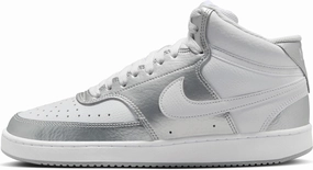 Nike Women's Court Vision Mid Trainers, White metallic silver, 6.5 Women