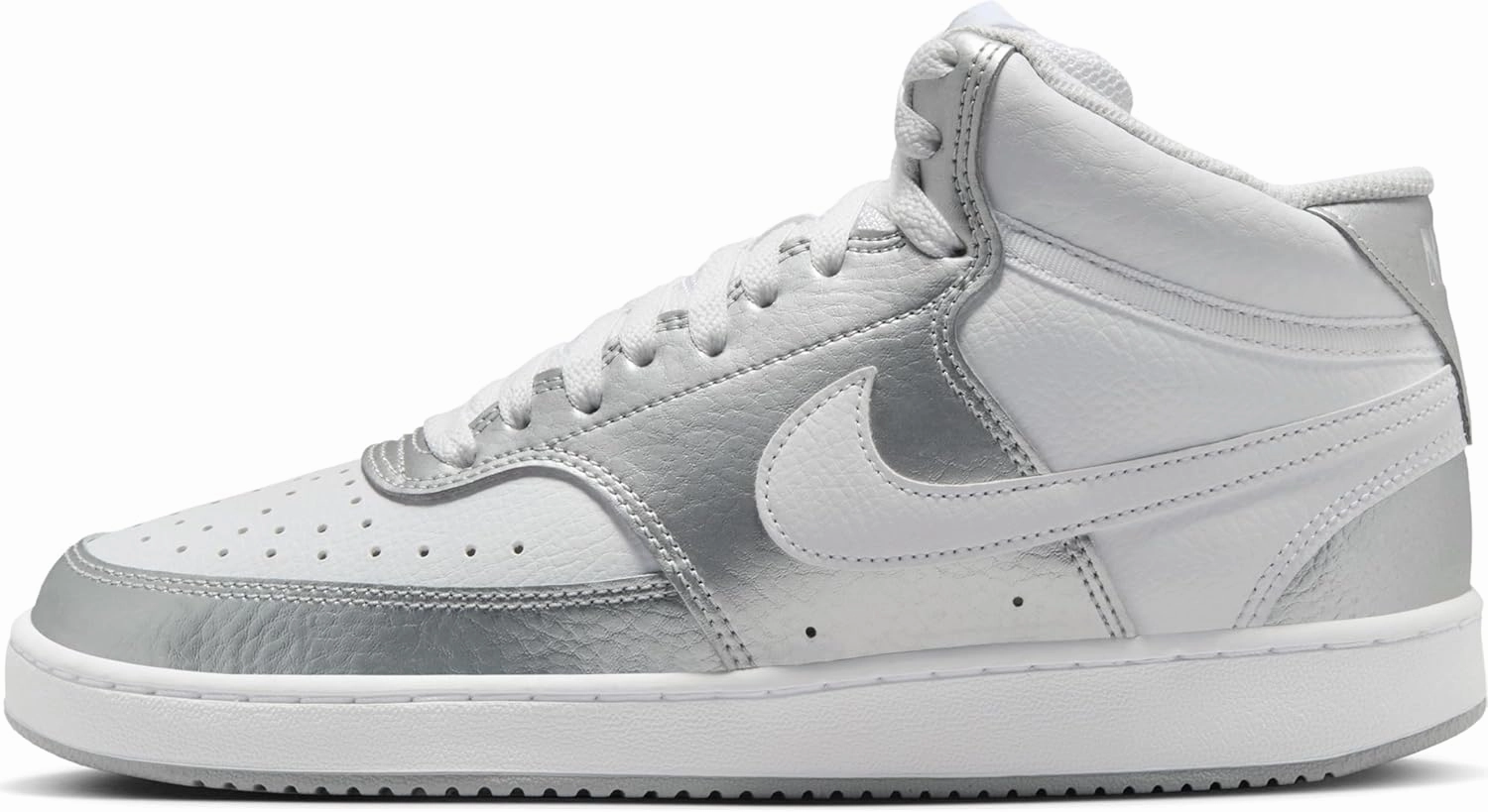 Nike Women's Court Vision Mid Trainers, White metallic silver, 6.5 Women