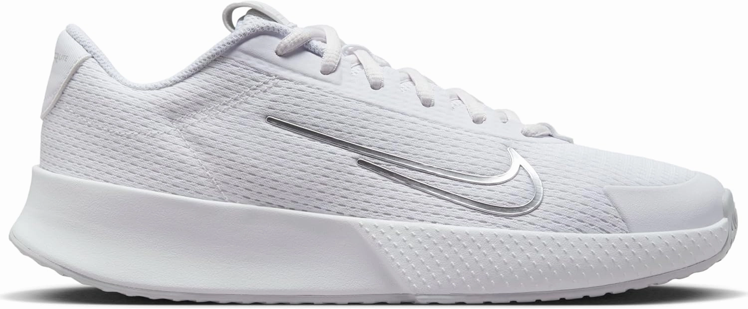 NikeCourt Vapor Lite 2 Women's Hard Court Tennis Shoes (DV2019-101, White/Metallic Silver-Pure Platinum)