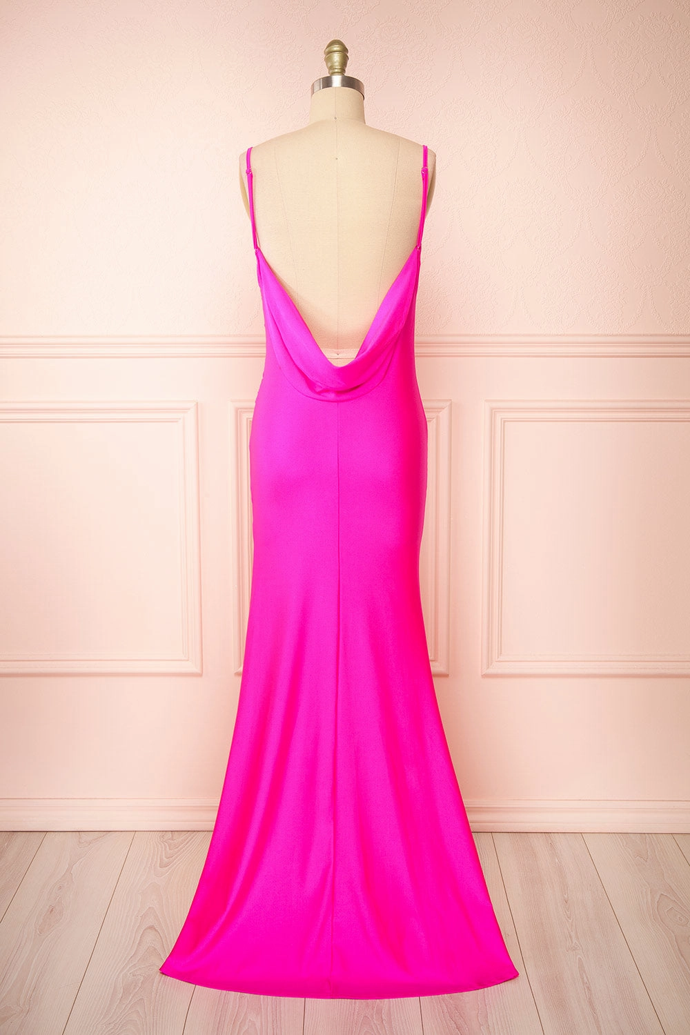 Nixie Fuchsia | Backless Fitted Satin Maxi Dress