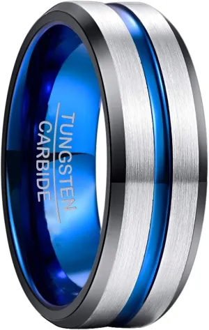 NUNCAD Tungsten Ring for Men Women 4/6/8/10mm Black/Blue/Gold/Rose Gold/Silver Groove Wedding Bands Beveled Edges Engraved I Love You Size 4 to 17