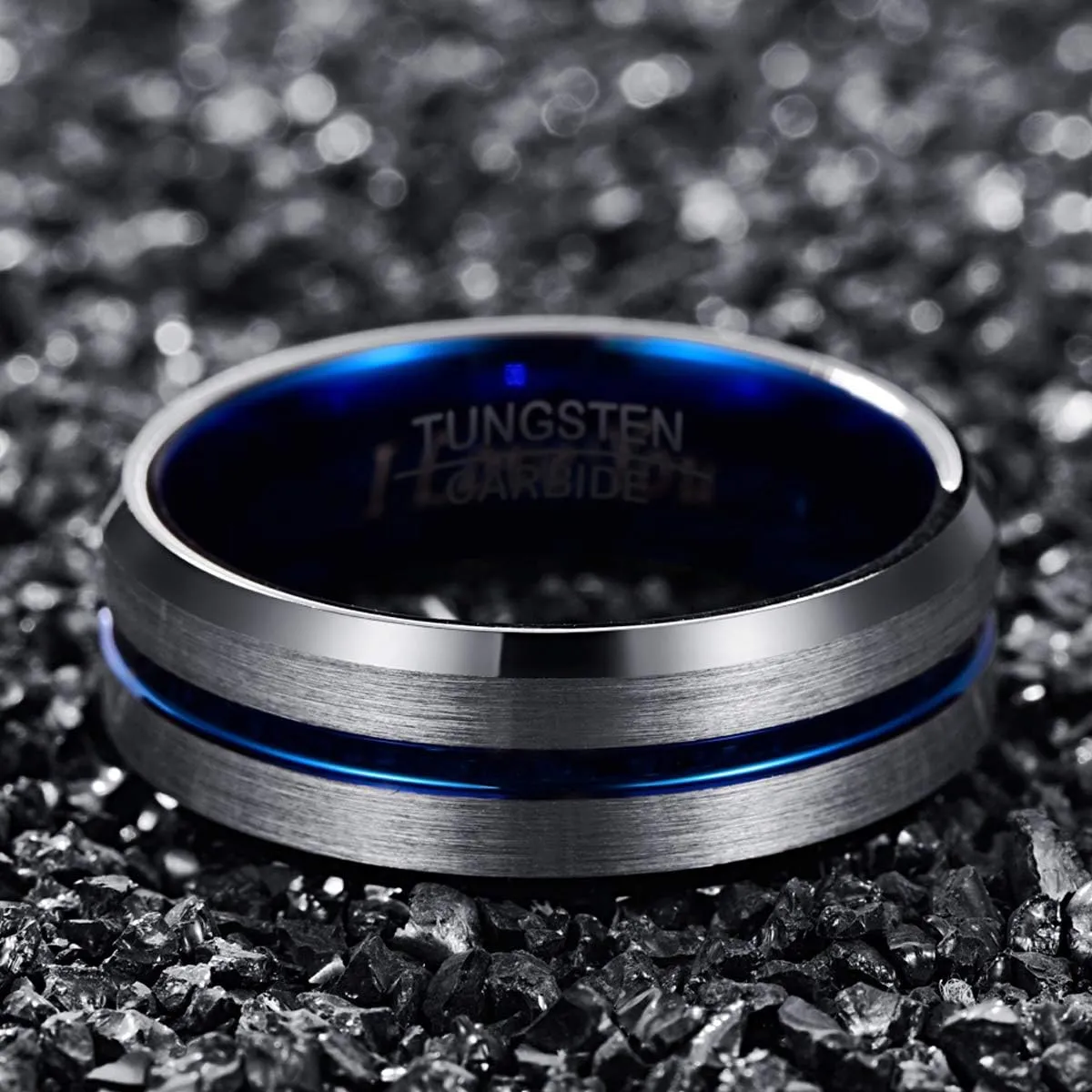 NUNCAD Tungsten Ring for Men Women 4/6/8/10mm Black/Blue/Gold/Rose Gold/Silver Groove Wedding Bands Beveled Edges Engraved I Love You Size 4 to 17