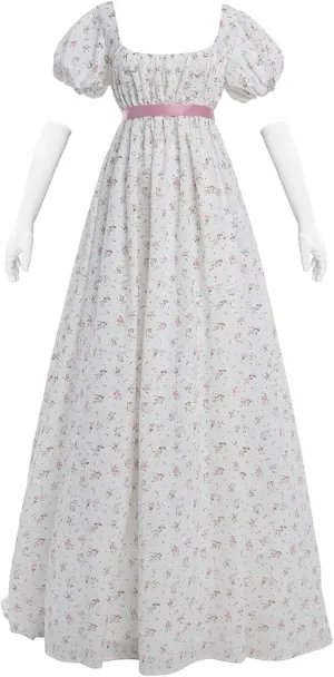 Nuoqi Regency Dresses for Women Floral Regency Era Dress Empire Waist Long Tea Party Dress