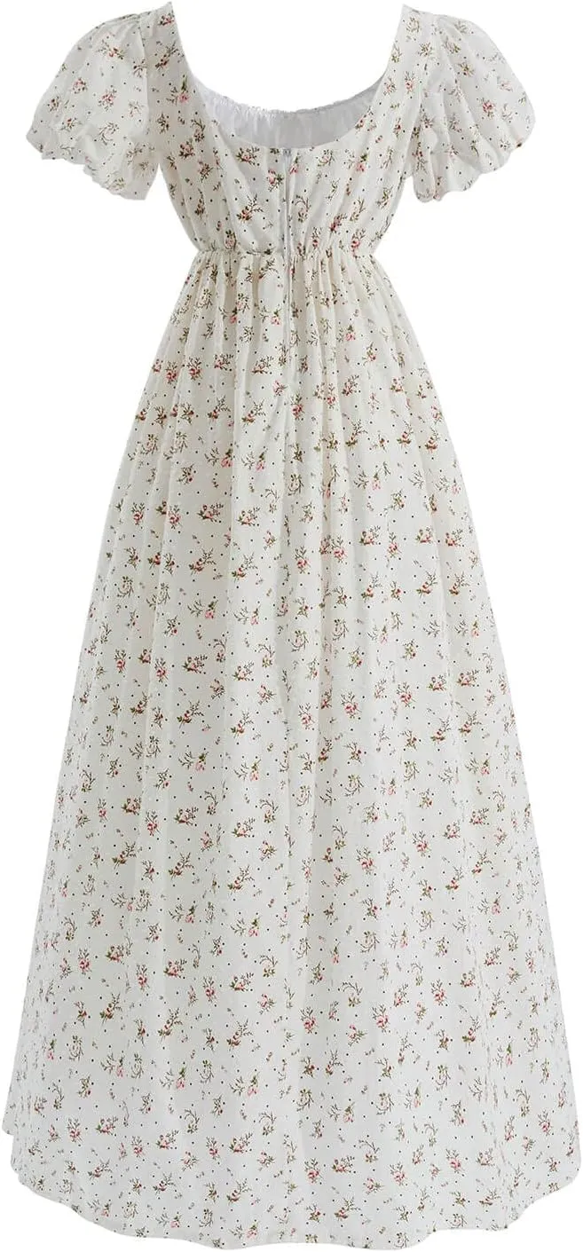 Nuoqi Regency Dresses for Women Floral Regency Era Dress Empire Waist Long Tea Party Dress