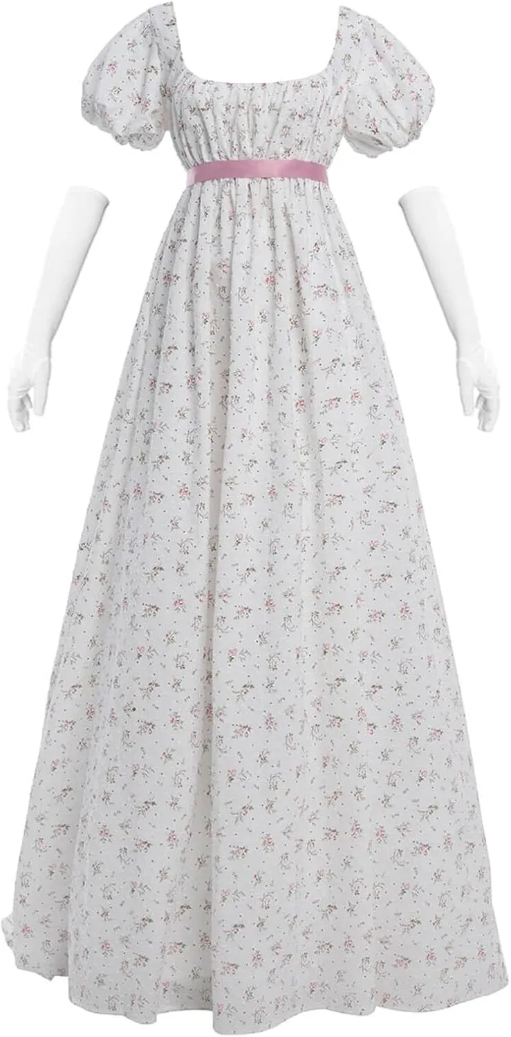 Nuoqi Regency Dresses for Women Floral Regency Era Dress Empire Waist Long Tea Party Dress