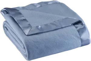 OakRidge Satin Fleece Blanket, Full/Queen, Twin or King Size – 100% Polyester Lightweight Fabric and Cozy Satin Binding Edges in Tightly Folding Travel Blanket, Blue