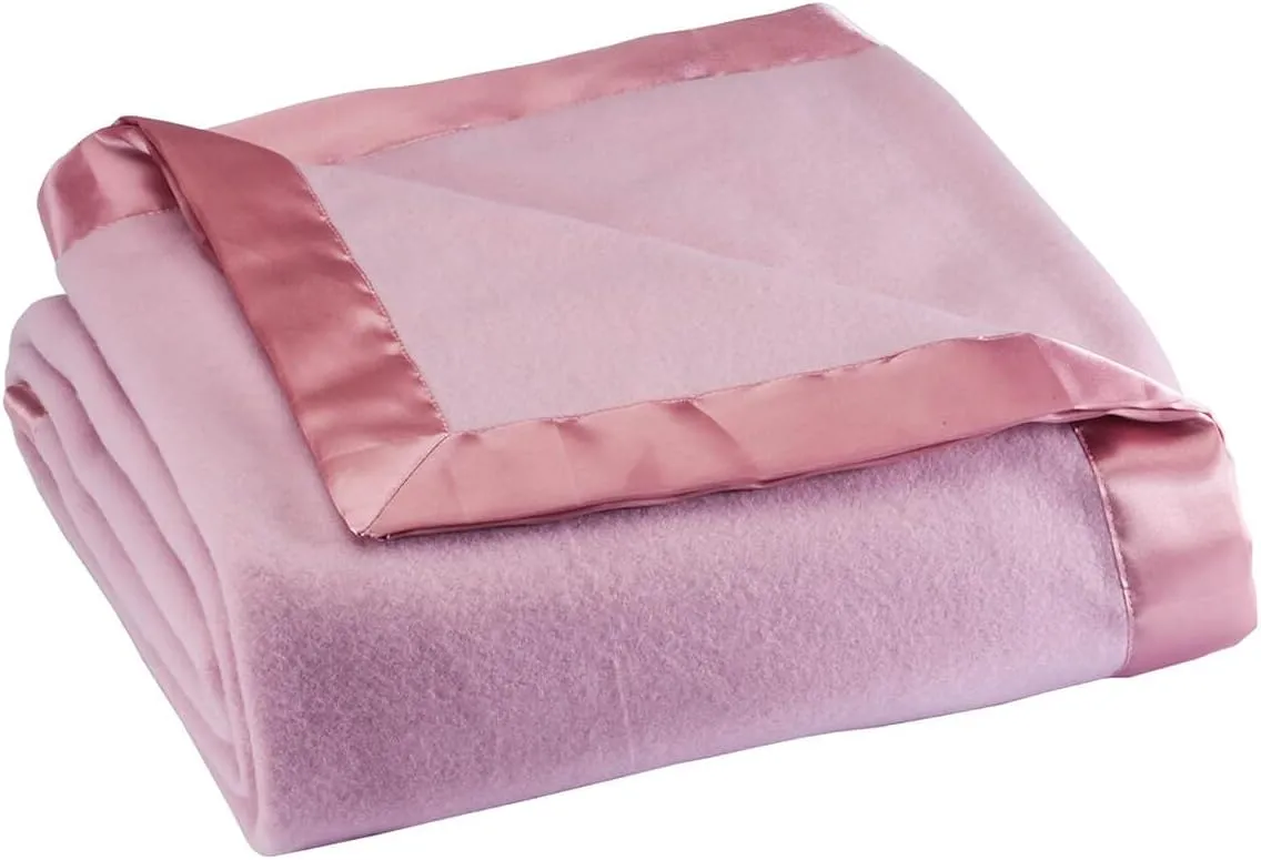 OakRidge Satin Fleece Blanket, Full/Queen, Twin or King Size – 100% Polyester Lightweight Fabric and Cozy Satin Binding Edges in Tightly Folding Travel Blanket, Rose