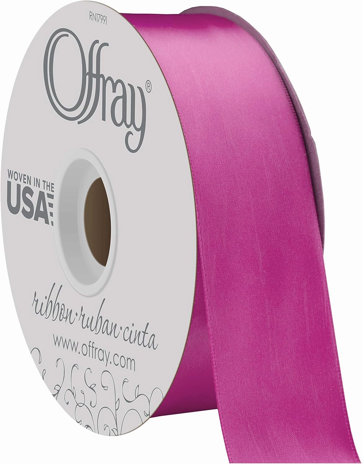 Offray Berwick 1.5" Wide Double Face Satin Ribbon, Wild Berry Pink, 50 Yds