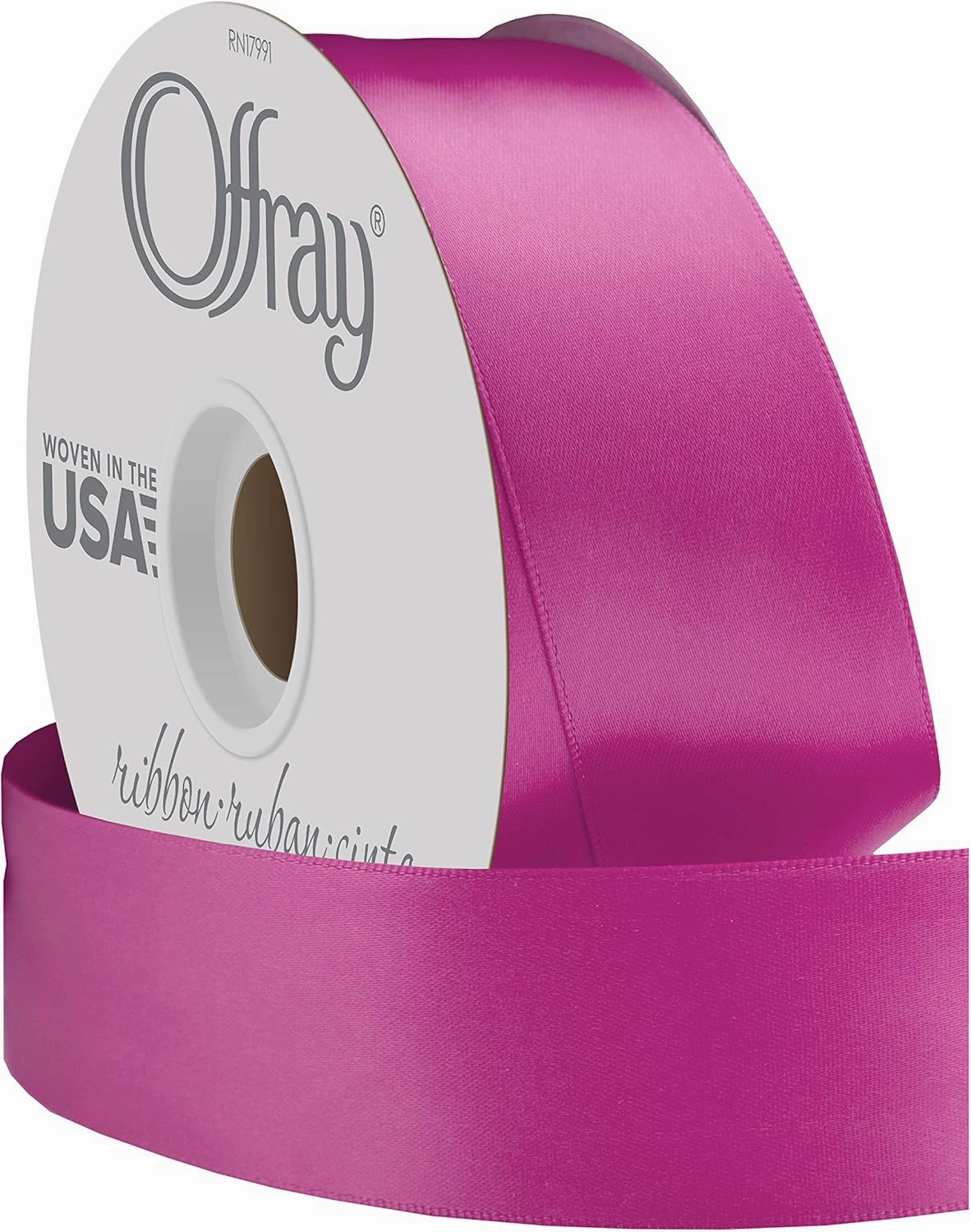 Offray Berwick 1.5" Wide Double Face Satin Ribbon, Wild Berry Pink, 50 Yds