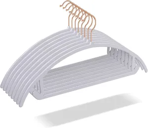 OIKA Hangers - 50 Pack Rose Gold Hooks, Non Slip Space Saving Plastic Suit Hangers, Heavy Duty, Rounded, for Sweaters, Coats, Jackets, Pants, Shirts, Dresses - Grey