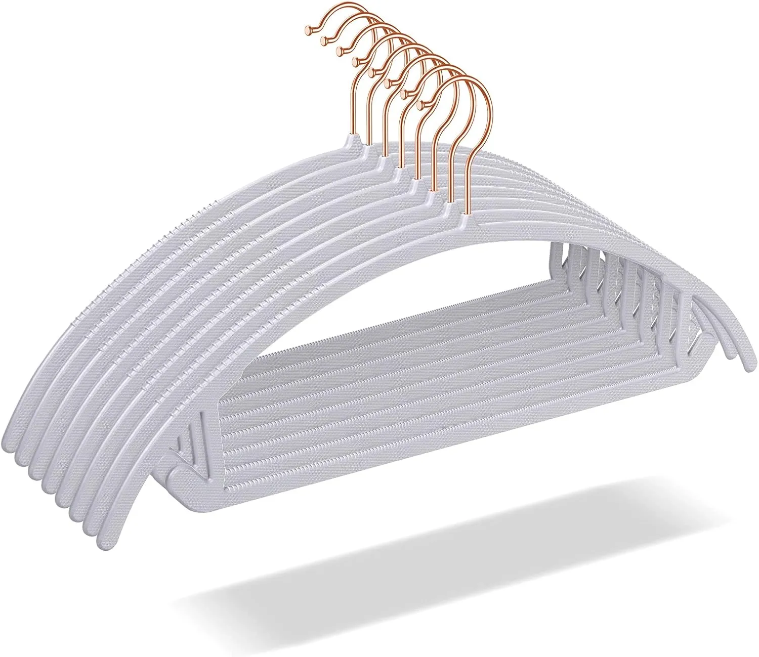 OIKA Hangers - 50 Pack Rose Gold Hooks, Non Slip Space Saving Plastic Suit Hangers, Heavy Duty, Rounded, for Sweaters, Coats, Jackets, Pants, Shirts, Dresses - Grey