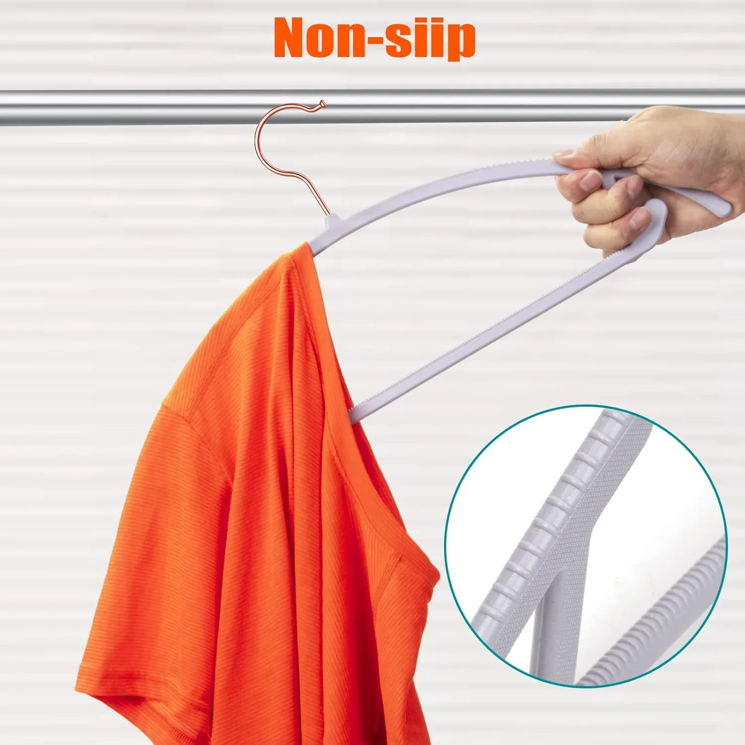 OIKA Hangers - 50 Pack Rose Gold Hooks, Non Slip Space Saving Plastic Suit Hangers, Heavy Duty, Rounded, for Sweaters, Coats, Jackets, Pants, Shirts, Dresses - Grey