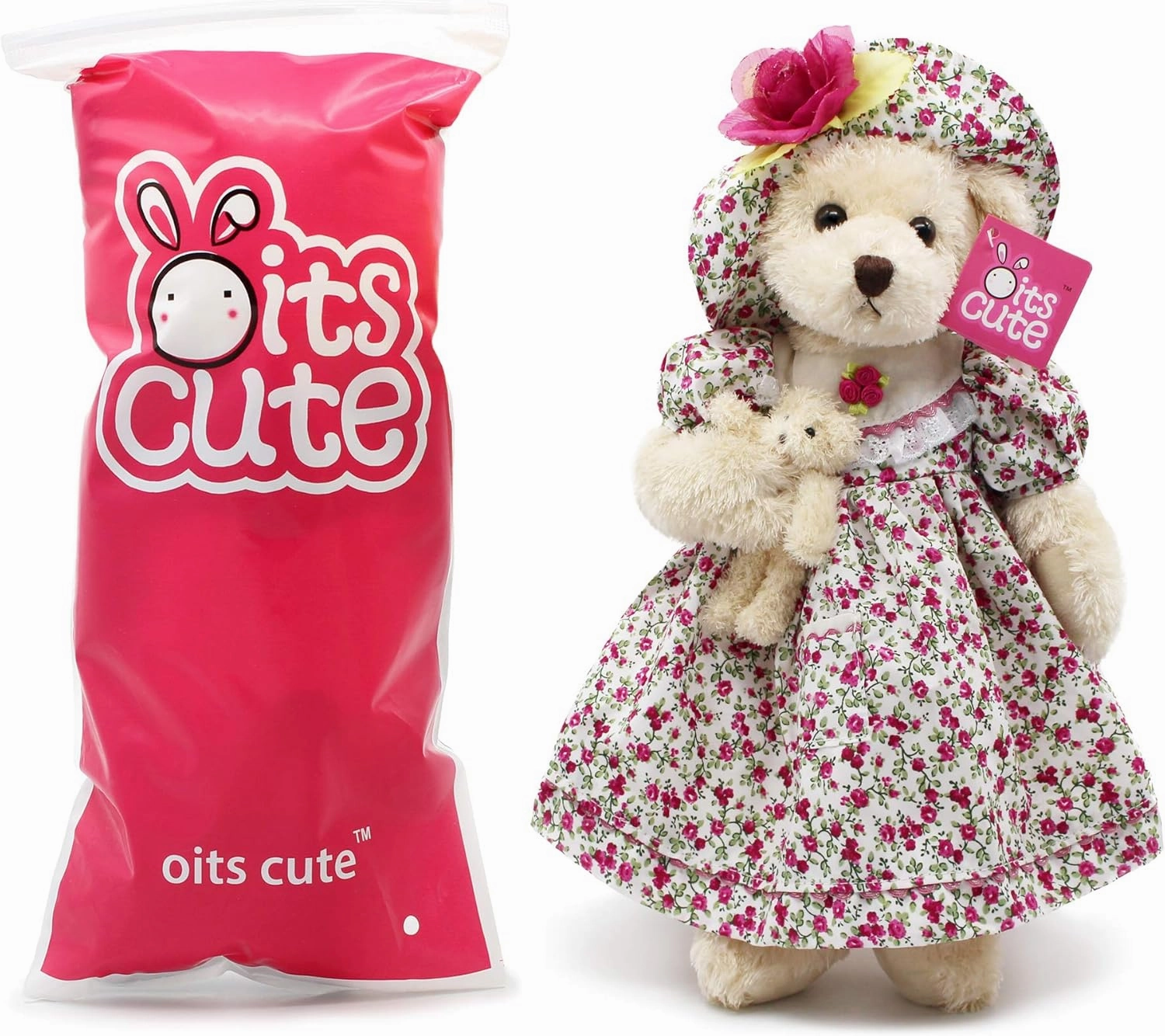 oitscute Teddy Bears Baby Cute Soft Plush Stuffed Animal Toy for Girl Women 16" (Red Flower)