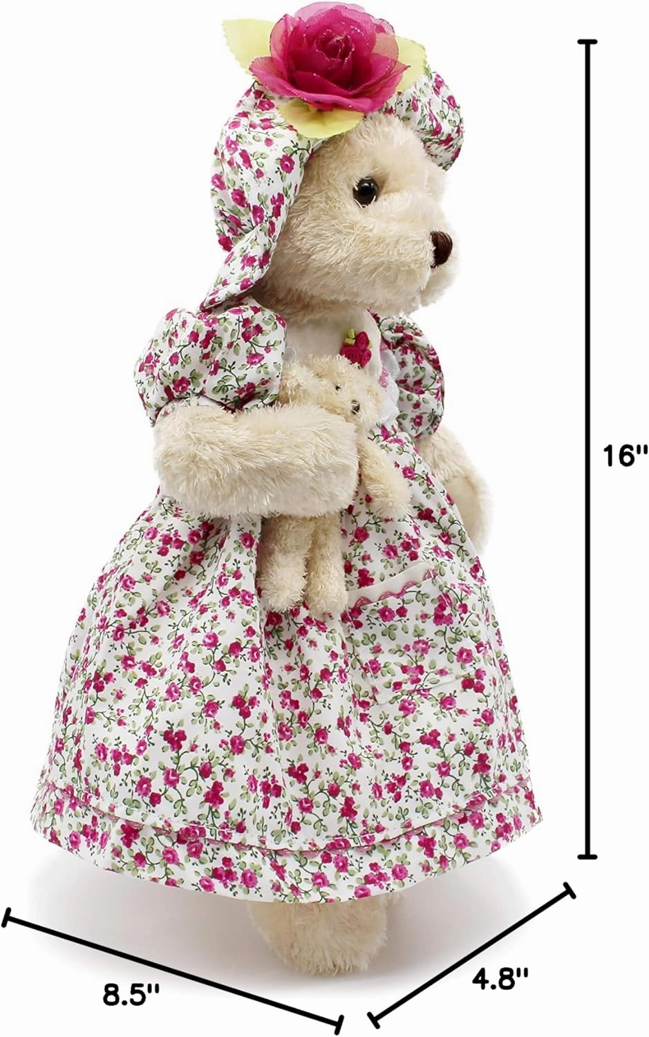 oitscute Teddy Bears Baby Cute Soft Plush Stuffed Animal Toy for Girl Women 16" (Red Flower)