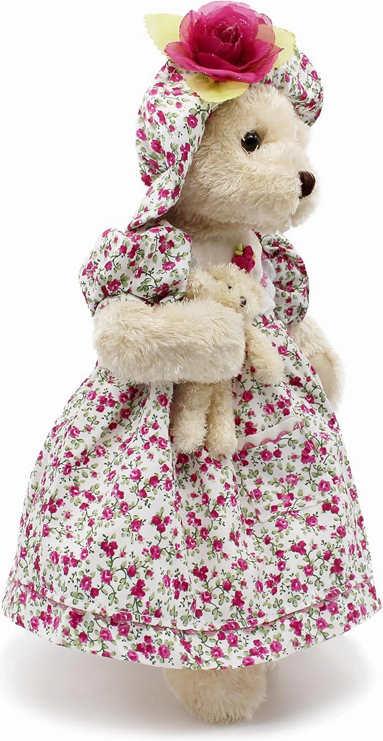 oitscute Teddy Bears Baby Cute Soft Plush Stuffed Animal Toy for Girl Women 16" (Red Flower)
