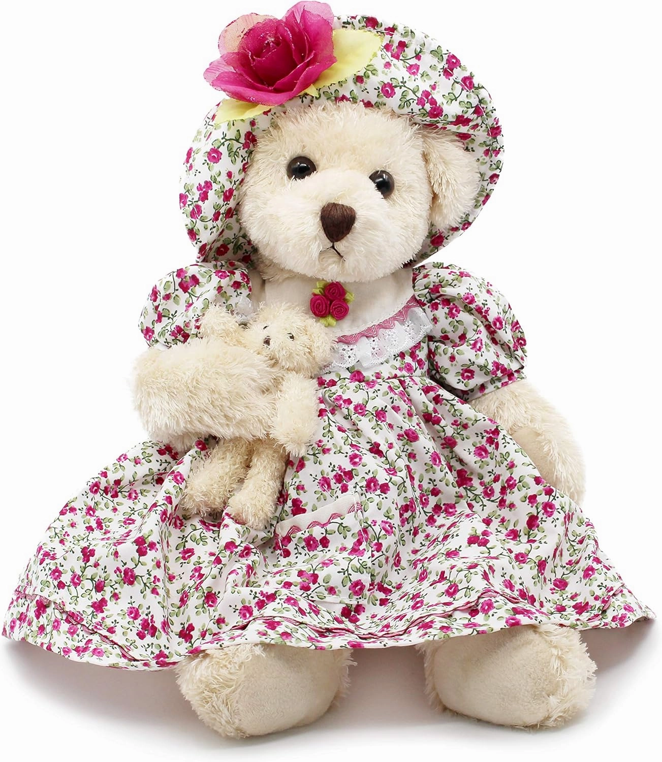oitscute Teddy Bears Baby Cute Soft Plush Stuffed Animal Toy for Girl Women 16" (Red Flower)