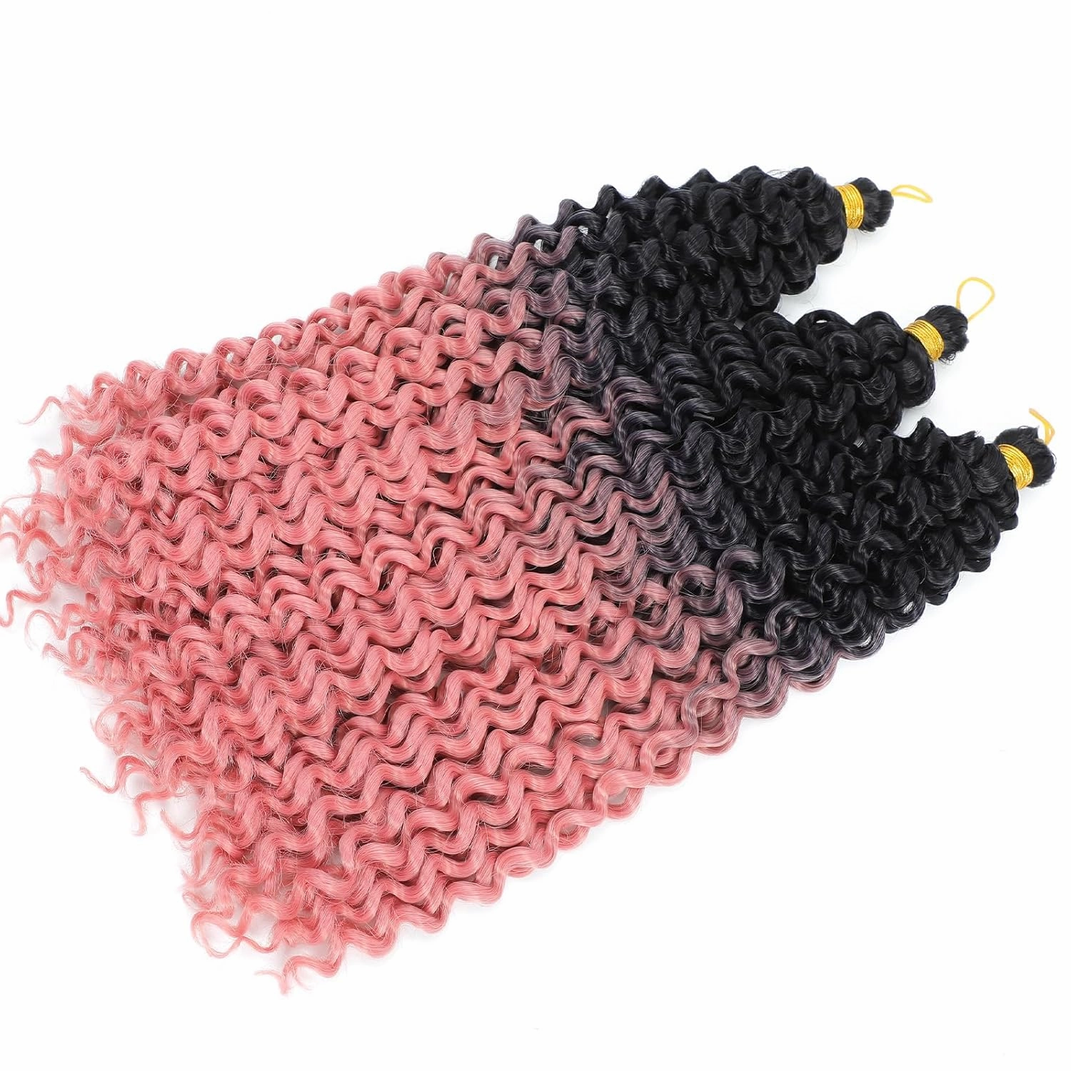 Ombre Pink Curly Crochet Hair 3Pcs Water Wave Braiding Shoulder Length Crochet Curly Hair for Black Women 14Inch 3PCS/Pack (1B-Pink)