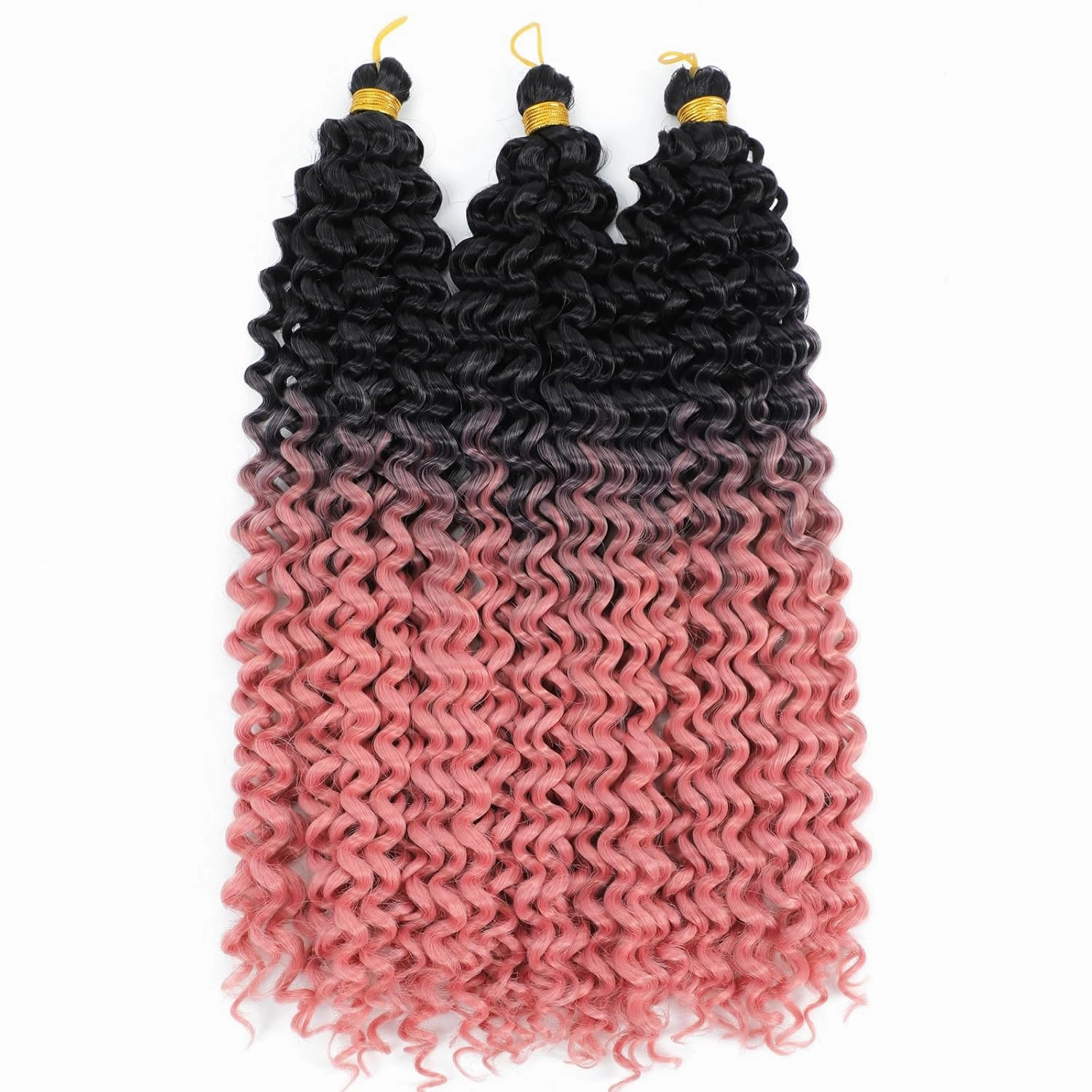 Ombre Pink Curly Crochet Hair 3Pcs Water Wave Braiding Shoulder Length Crochet Curly Hair for Black Women 14Inch 3PCS/Pack (1B-Pink)