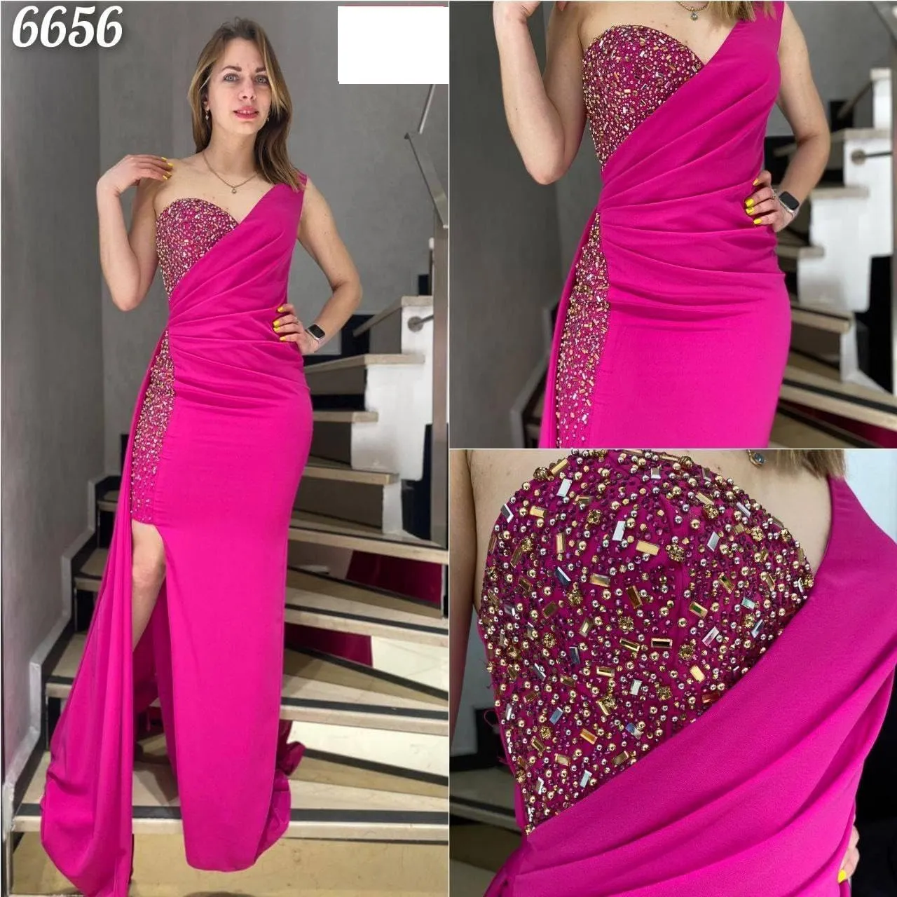 One Shoulder Fuchsia Maxi Dress