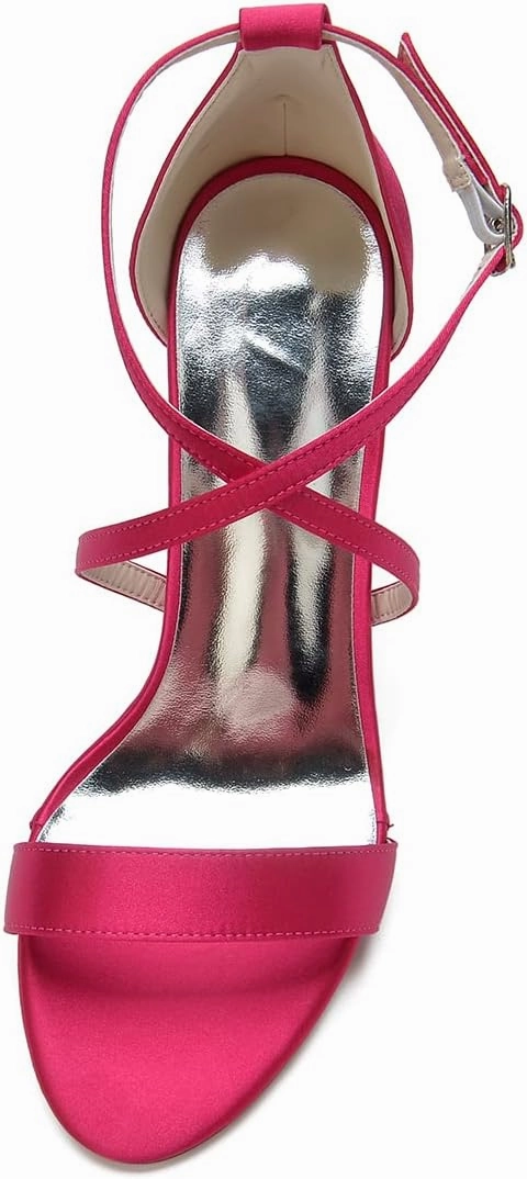 Open Toe Satin Block Heels Wedding Shoes for Bride Low Heels Criss Cross Straps Bridal Shoes Ankle Strap Prom Party Dress Shoes for Women
