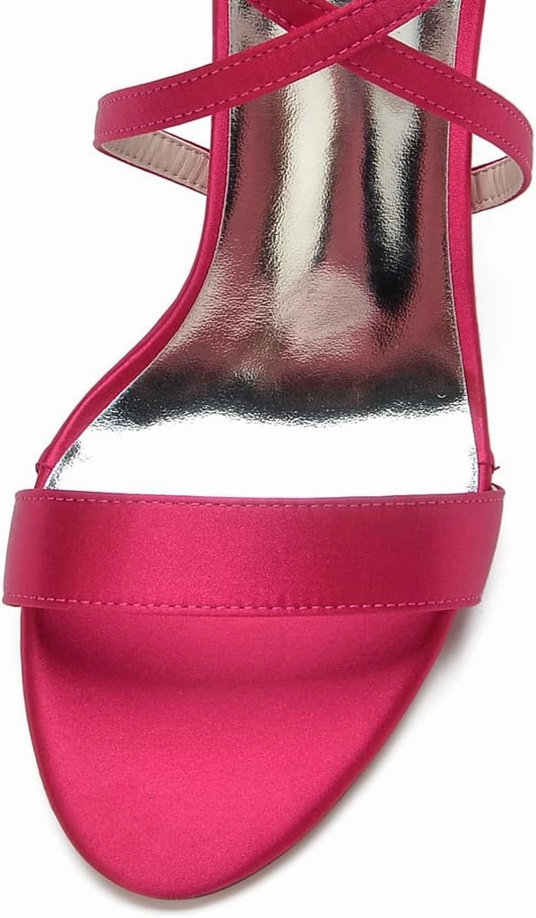 Open Toe Satin Block Heels Wedding Shoes for Bride Low Heels Criss Cross Straps Bridal Shoes Ankle Strap Prom Party Dress Shoes for Women