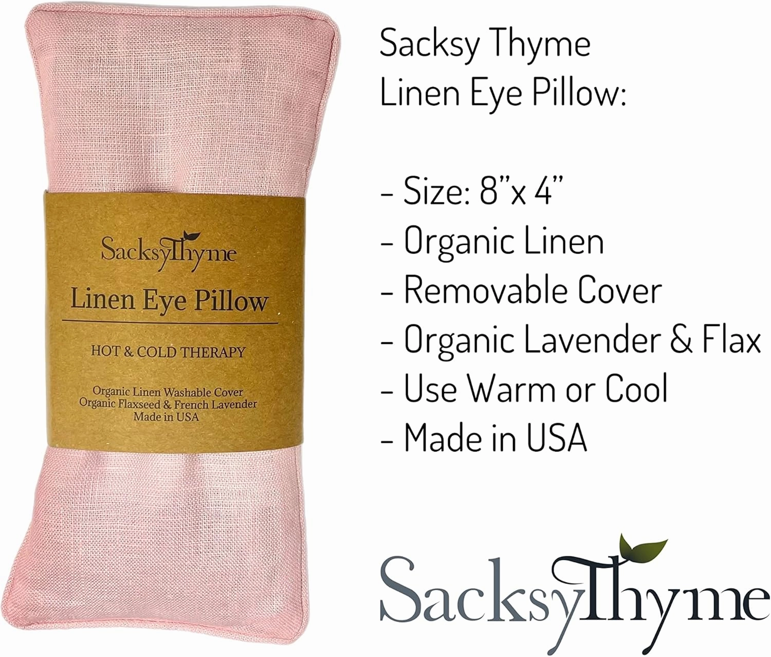 Organic Linen Eye Pillow - Lavender & Flaxseed for Relaxation, Yoga, Stress Relief - Microwavable Heating Pad & Cool Compress - Made in USA - Gifts for Meditation - (Lavender)
